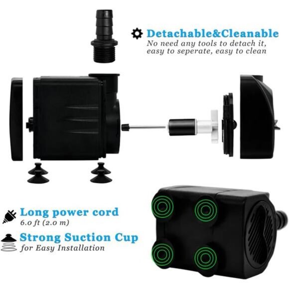 400GPH Submersible Water Pump with 5 ft Tubing, 25W durable fountain water pump - Picture 5 of 7